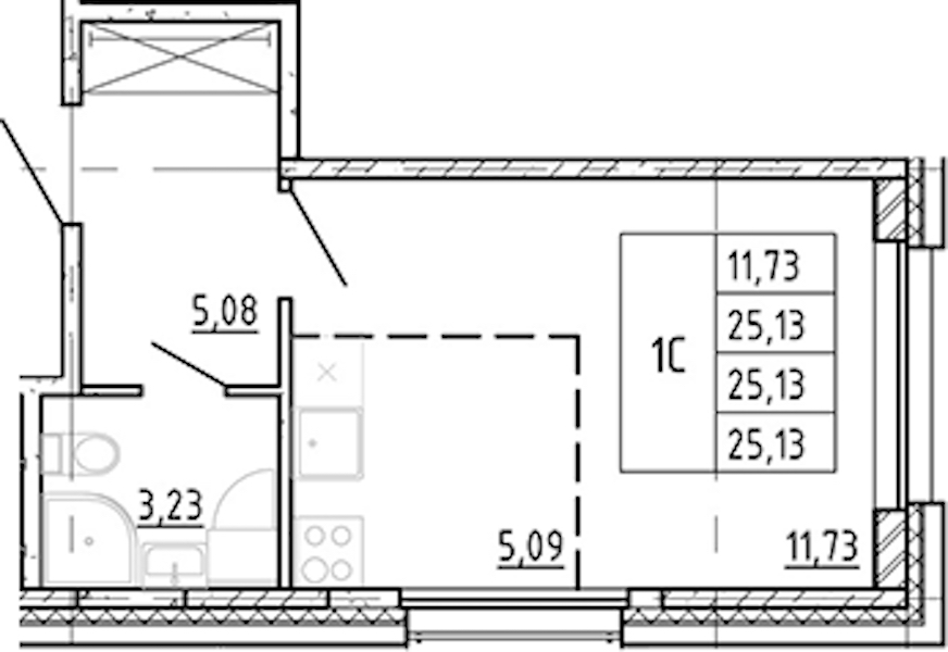 Квартира студия 25.13 м², 2/12 эт., ЖК «Полис Новоселье»